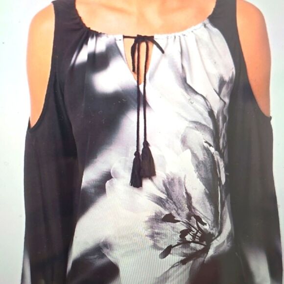 - Joseph Ribkoff Black and White Artistic Cut Out Blouse Size 14 - Picture 1 of 7